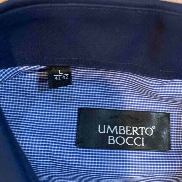 Umberto Bocci Mens Button Up Shirt Blue White Chec - Picture 3 of 4